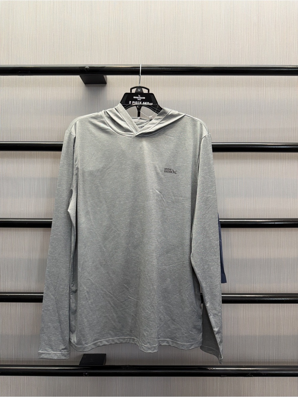 Eddie Bauer 2 PC Light Grey Long-Sleeve Hooded Swim Shirt and Swim Trunk